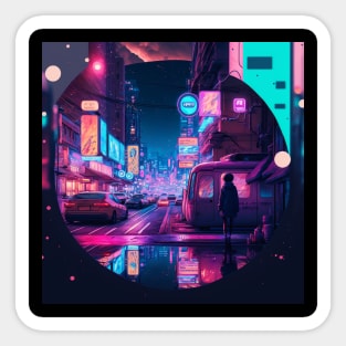 Neon Microcosm - Cyberpunk Cityscape Skyline Sticker